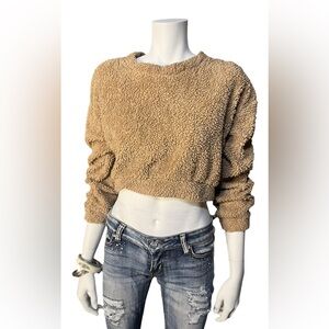 Cozy Tan Sherpa Crop Windsor Medium Sweater